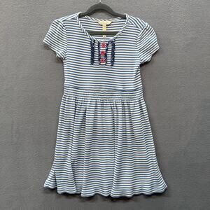 Matilda Jane Striped Knit Dress Girls 8 Blue White Stretchy Comfy Cute Casual